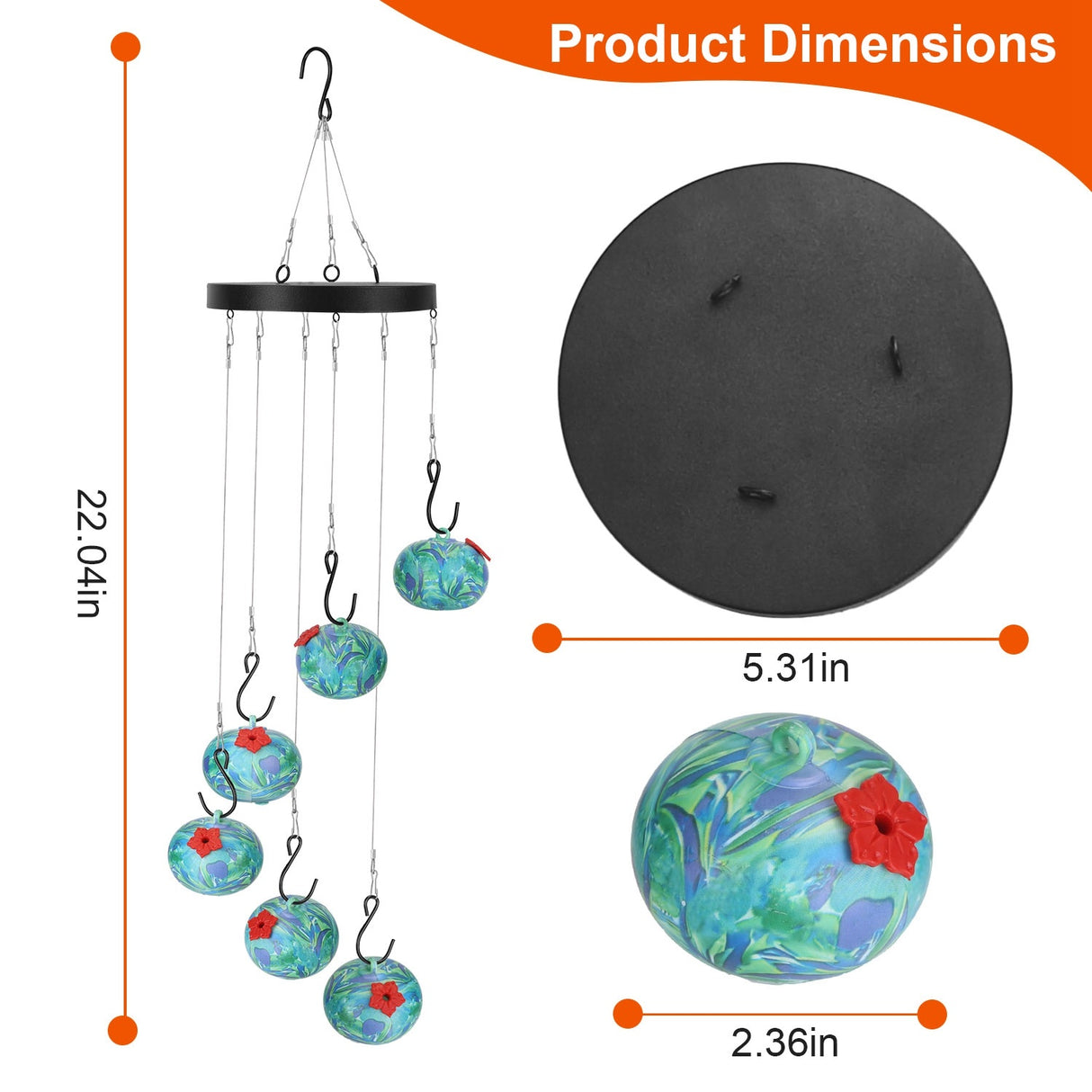 1Pc Wind Chimes Humming Bird Feeder Ant And Bee Proof Outdoor Hanging Hummingbird Feeder For Viewing Decoration For Garden Patio Yard Balcony