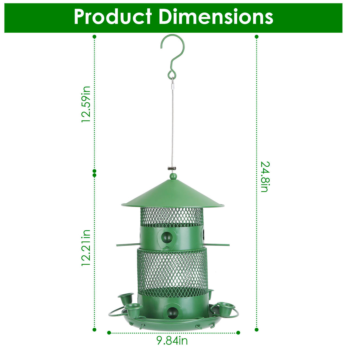 1Pc Wild Bird Feeder Squirrel-Proof Chew-Proof Metal Bird Seed Feeder Outdoor Hanging Bird Feeder With 360 Degree Circular Perches Water Cups For Yard Garden Patio