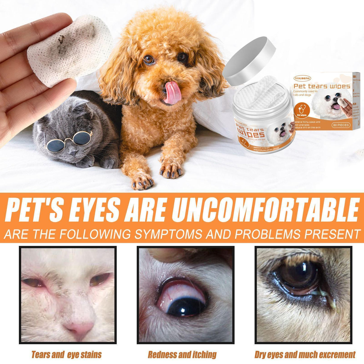 Yegebang Pet Wipes For Cleaning Dogs And Cats Tear Stains Eye Cleaning Wipes Eye Dirt Cotton Pads