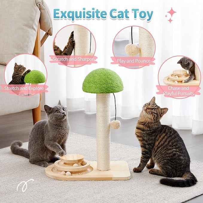 Mushroom Sisal Rope 2 In 1 Wooden Interactive Ball Track Ball Cat Scratching Post Cat Scratching Board