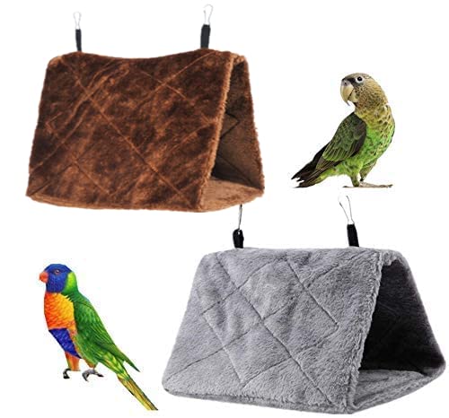 Magnoloran 2 Pack Warm Bird Nest House Plush Birds Hut Bed Hanging Hammock Sleeping Bed Plush Hanging Snuggle Cave for Pet Parrot Parakeet Cockatiel Conure Cockatoo African Grey Macaw (Brown&Grey)