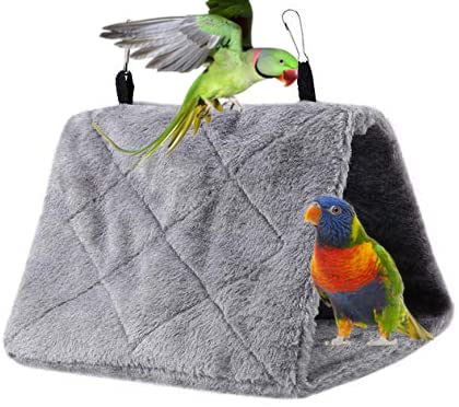 Magnoloran 2 Pack Warm Bird Nest House Plush Birds Hut Bed Hanging Hammock Sleeping Bed Plush Hanging Snuggle Cave for Pet Parrot Parakeet Cockatiel Conure Cockatoo African Grey Macaw (Brown&Grey)