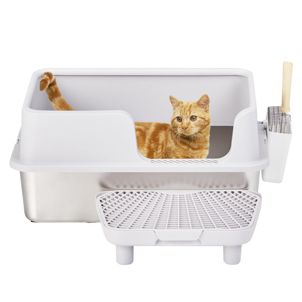 61x40x33CM, Litter Box, Stainless Steel And Plastic, Upper And Lower Snap Type, With Litter Spatula, Foot Pad - Grey