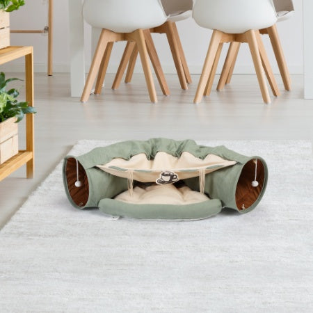 Cat's Telescopic Tunnel Cushioned Bed Pet Nest Teasing Balls Zipper Connection Feline Supplies