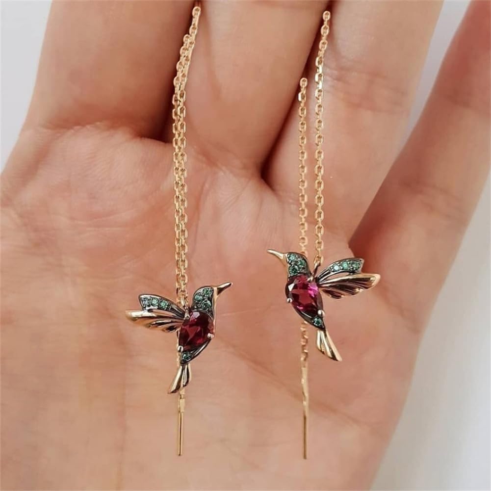 Gold Plated Bird Colorful Cubic Zirconia Dangle Earrings for Women Daily Parties Lightweight Earring Jewelry Gift for Her