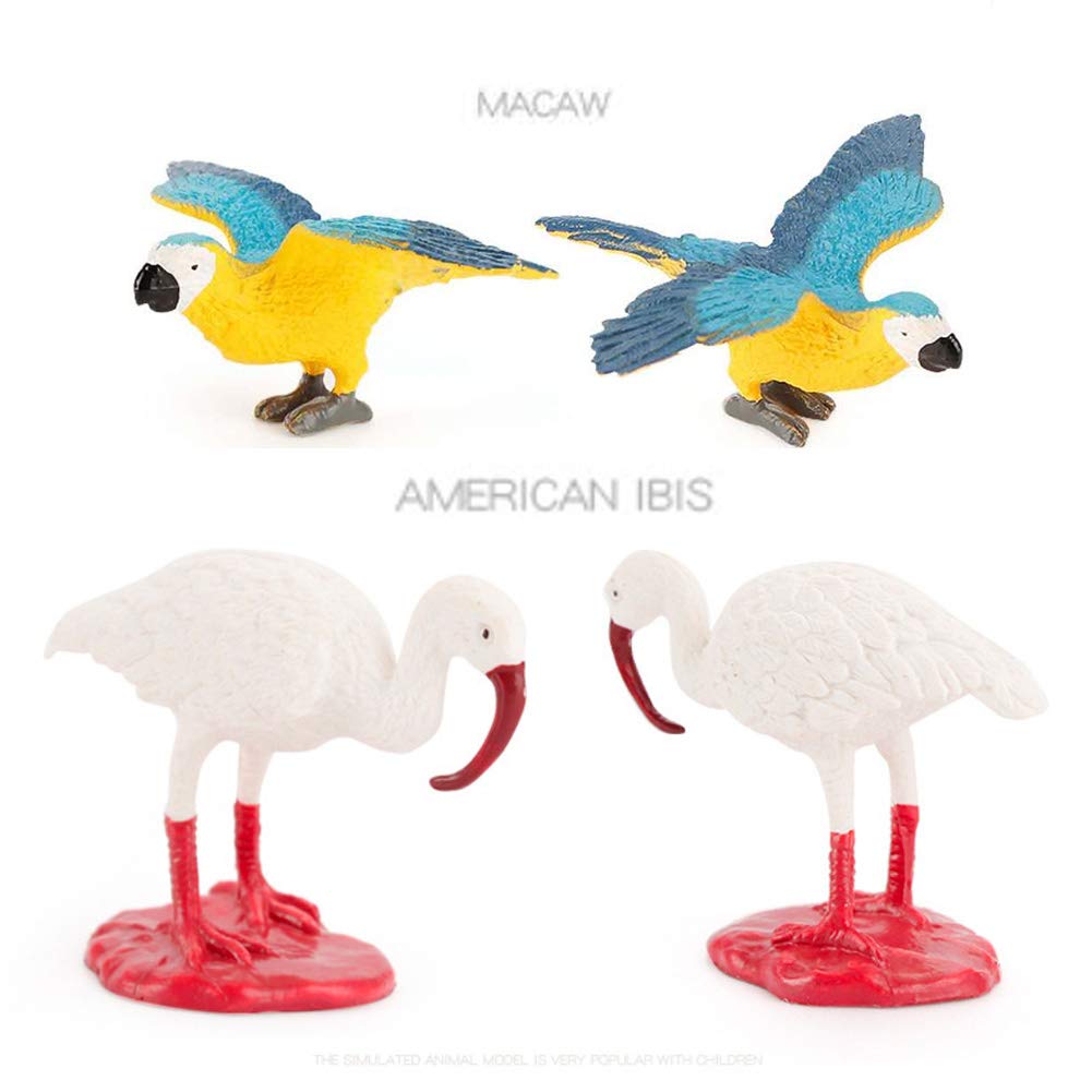 DOYIFun 10 Pcs Simulated Bird Animals Parrot Model Figure Toys, Realistic Flamingo Birds Figurine Collection Playset Cake Toppers Gift for Kids Educational Toys