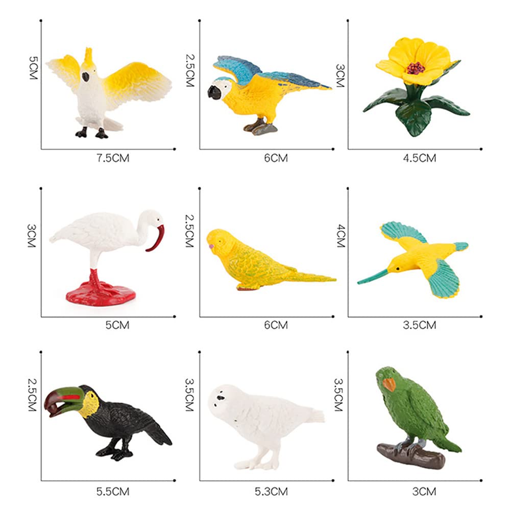 DOYIFun 10 Pcs Simulated Bird Animals Parrot Model Figure Toys, Realistic Flamingo Birds Figurine Collection Playset Cake Toppers Gift for Kids Educational Toys