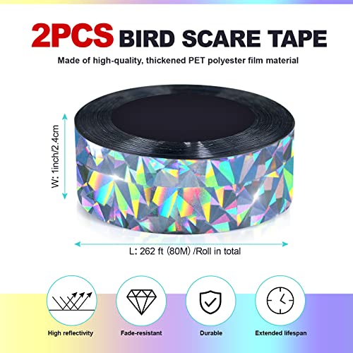 Hutisyoe Bird Scare Tape Ribbon(524FT) - Reflective Tape for Birds - Keep Birds Away Outdoor - Scare Tape for Bird Control - Double Side Ribbon, Scare Geese, Pigeon, Duck, Woodpecke - Yard Decoration