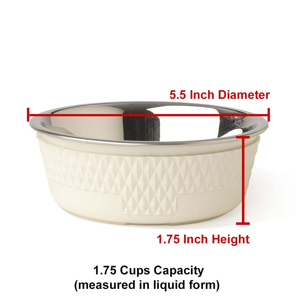 PetRageous 16009 Kona Stainless Steel Non-Slip Dishwasher-Safe Dog Bowl 1.75-Cup 5.5-Inch Diameter 1.75-Inch Tall for Small and Medium Dogs and Cats 14-Ounce, White