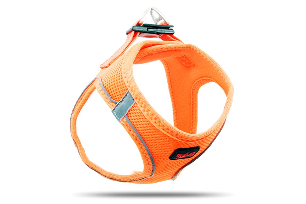 Tailpetz Dog Harness with Breathable Mesh, Reflective, Step-in, No Pull Dog Vest Harness for Small and Medium Dogs and Cats, Neon Orange, 3XS