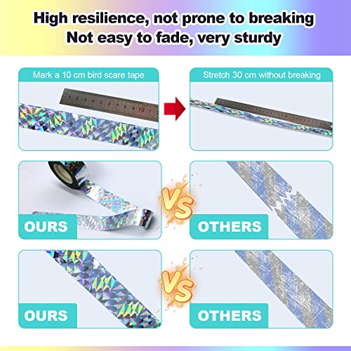 Hutisyoe Bird Scare Tape Ribbon(524FT) - Reflective Tape for Birds - Keep Birds Away Outdoor - Scare Tape for Bird Control - Double Side Ribbon, Scare Geese, Pigeon, Duck, Woodpecke - Yard Decoration