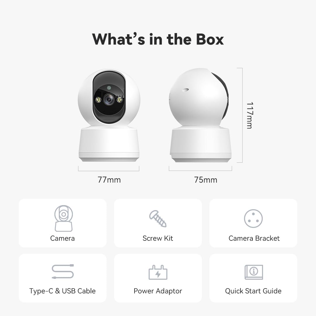 2K AI Security Camera Indoor, Baby Monitor Pet Camera 360° for Home Security, 2.4/5GHz Wi-Fi 6, 2-Way Audio, Smart Motion Tracking, IR Night Vision, Fire Detection, Cloud Storage C10