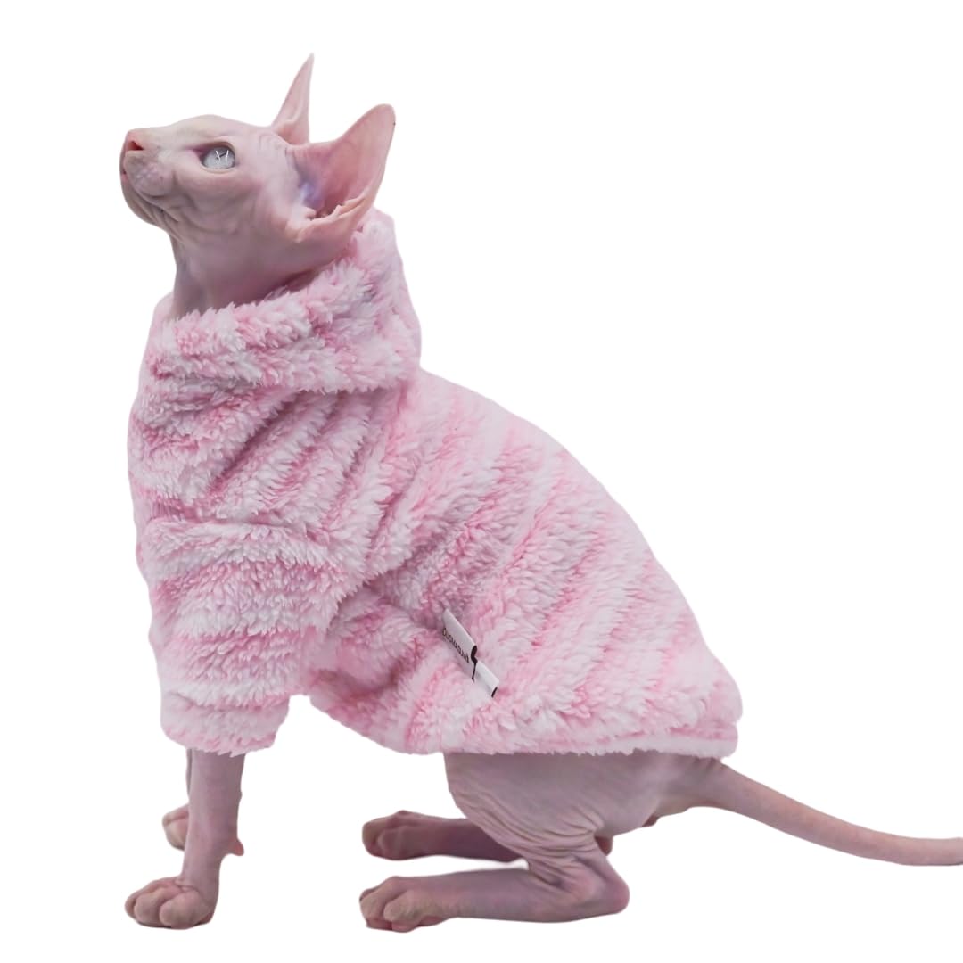 Sphynx Cat Apparel Kitty Clothes Warm Autumn and Winter Hairless Cat Outfits Cat Clothes for Devon Rex Cats, Cornish Cats and Small Cats (Pink, Large)