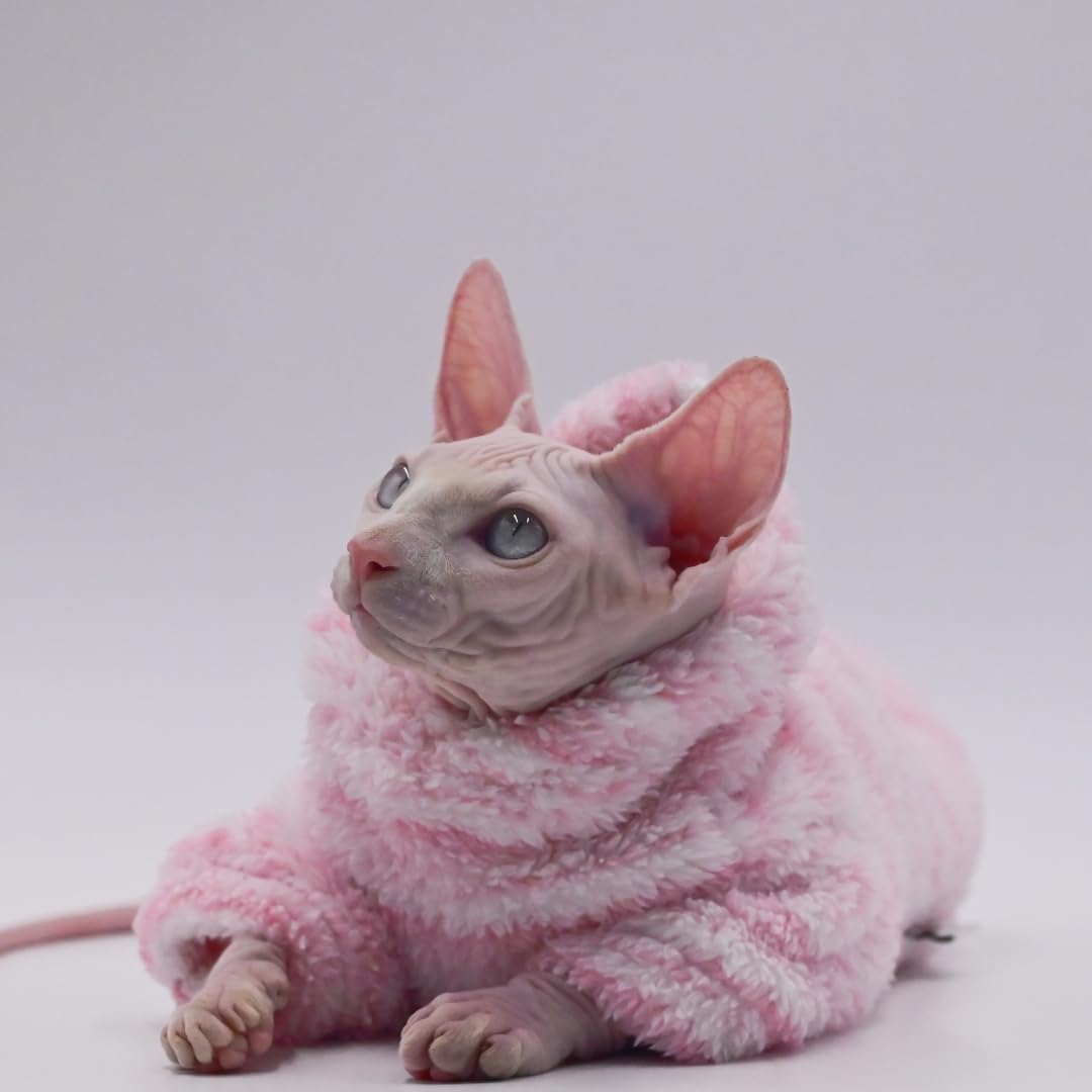 Sphynx Cat Apparel Kitty Clothes Warm Autumn and Winter Hairless Cat Outfits Cat Clothes for Devon Rex Cats, Cornish Cats and Small Cats (Pink, Large)