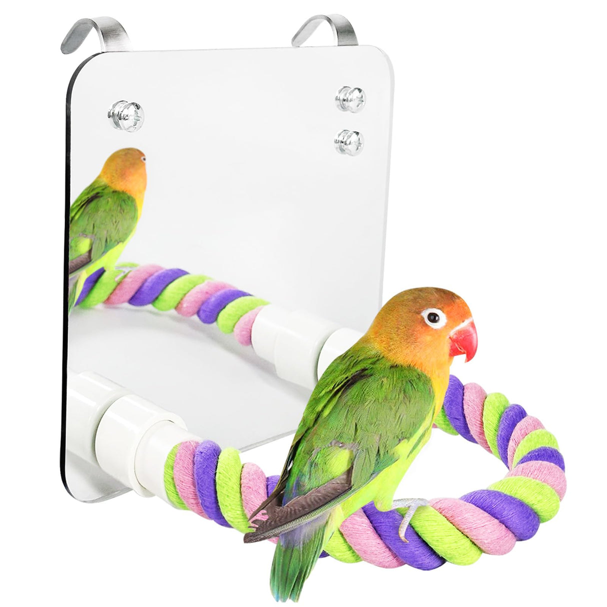 LOPERDEVE 5.9" Bird Mirror with Rope Perch Bird Toys Swing, Comfy Perch for Greys Amazons Parakeet Cockatiel Conure Lovebirds Finch Canaries