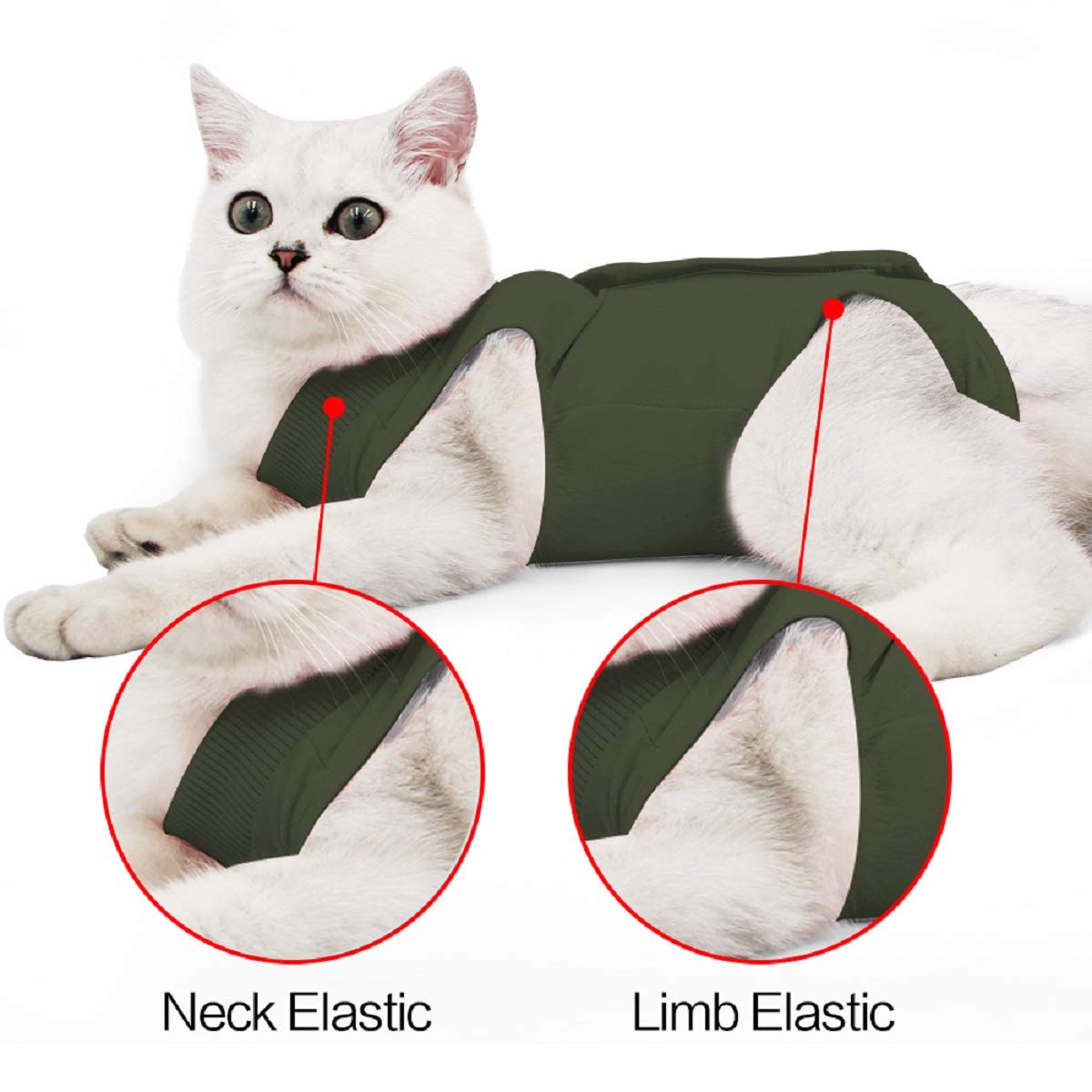 oUUoNNo Cat Wound Surgery Recovery Suit for Abdominal Wounds or Skin Diseases, After Surgery Wear, Pajama Suit, E-Collar Alternative for Cats (M, ArmyGreen)