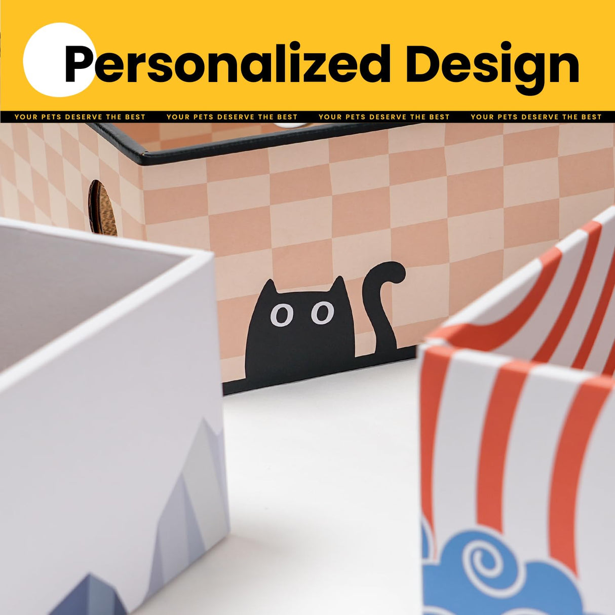 Conlun Cat Scratcher Box with Heavy-Duty Double-Sided Cardboard Pad, Cardboard Lounger, Interactive Hole Design, Cat Bed for Indoor Cats, White, Large