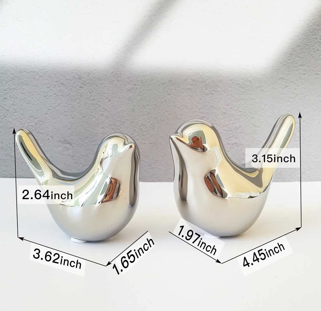ITrixgan Small Silver Birds Shelf Decor Modern Style Figurine Cute Table Top Animal Decorations for Living Room, Bedroom, Office Desktop, Cabinets