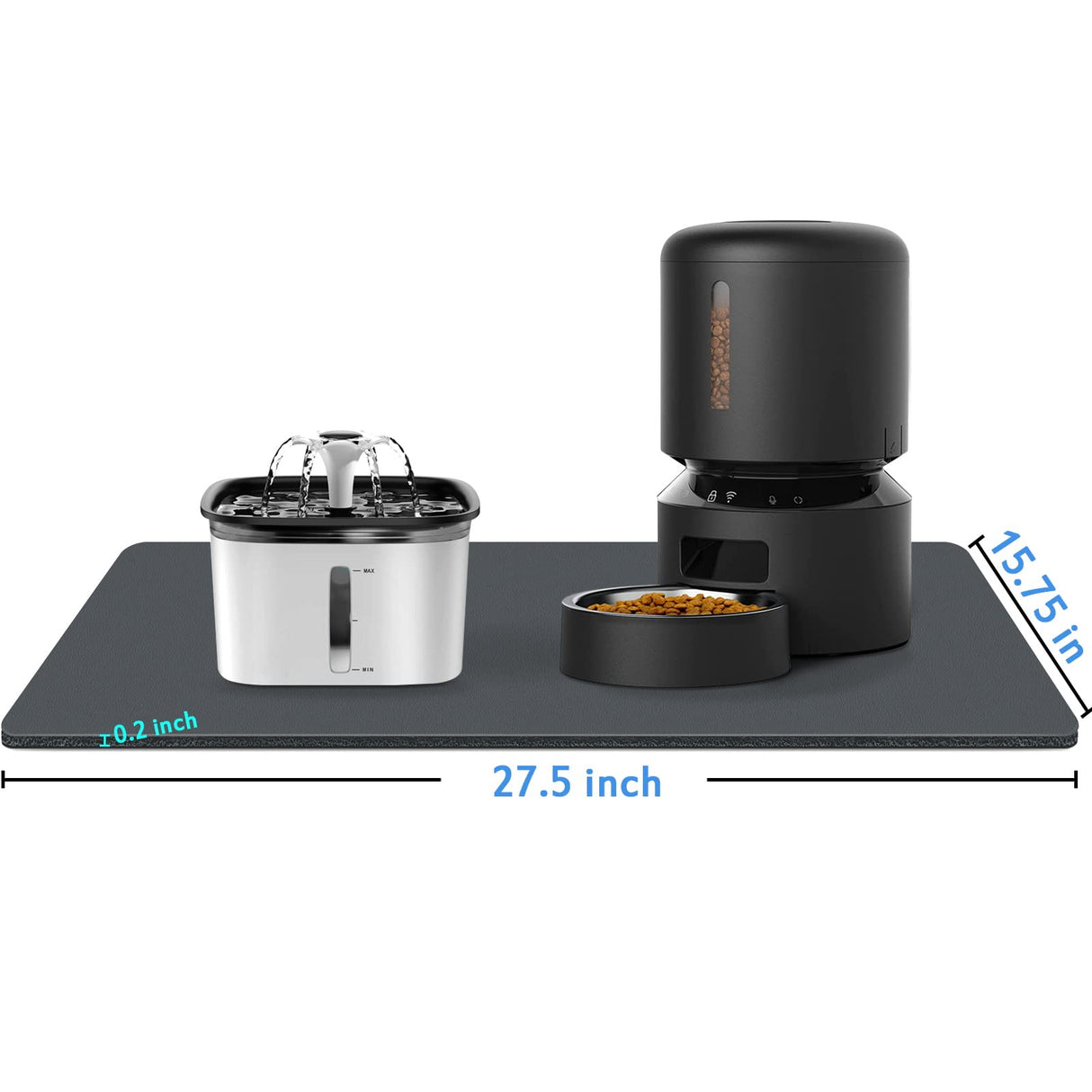 Harhana Pet Mat for Water Fountain and Automatic Feeder, Non Slip Rubber, Black, Large Size: 27.5 x 15.75 x 0.2 inch