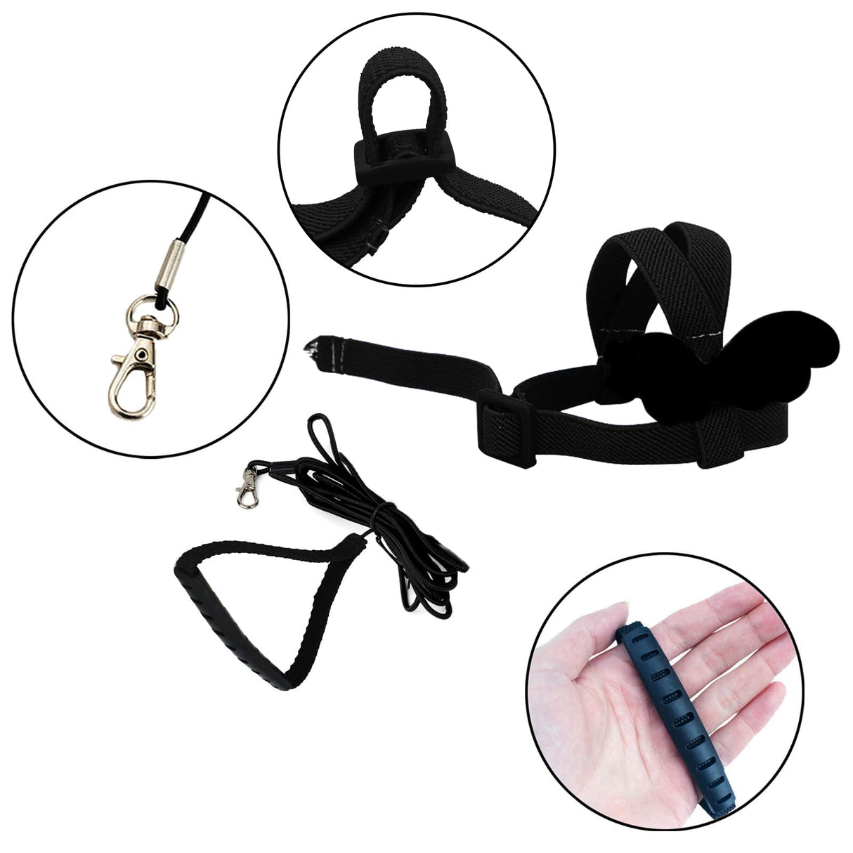 Cockatiel Harness and Leash, Adjustable Parrot Bird Training Design Anti-Bite, Bird Nylon Rope with Cute Wing for Cockatiel and Same Size Birds (L, Black)