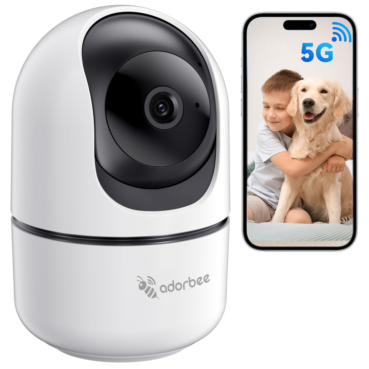 Adorbee Indoor Security Camera for Home: 2K 360° 5G & 2.4G WiFi Camera with Phone App - Pet Dog Baby Monitor with 2 Way Audio - Motion Detection Night Vision for House Room Monitoring