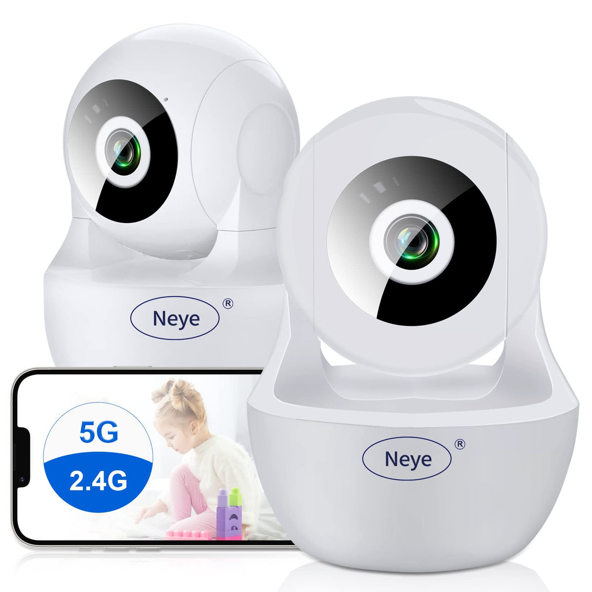 WiFi Security Home Camera,Baby Monitor Wireless IP Camera with Night Vision Two Way Audio Cloud Storage, Supports 5G WiFi,up to 128GB(White) Indoor Camera