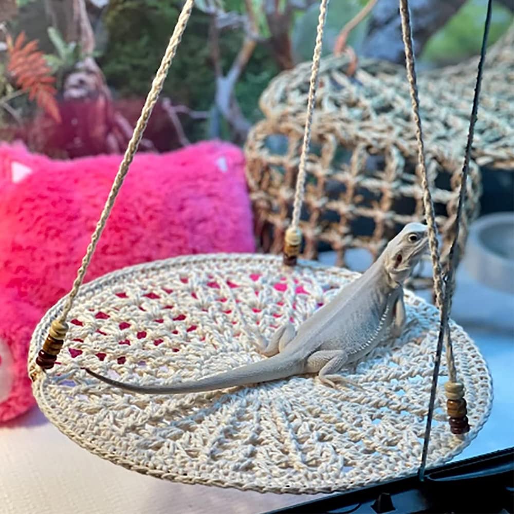 WEVONIGU Birds Hammock Bearded Dragon Rest Bed Habitats Supplies Climbing Terrarium for Lizard Leopard Gecko Parakeet Cockatiel Rats Hamster Squirrel Chameleon (Off-White)