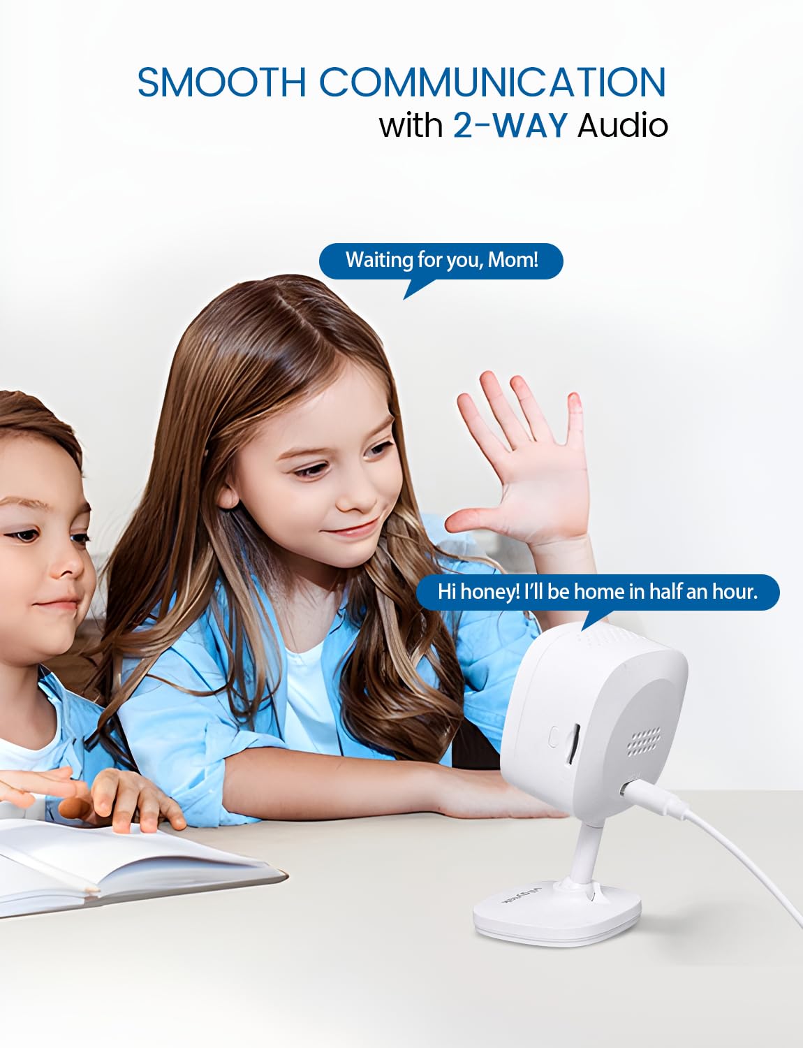 Viigytek 2K Home Indoor Pet Security Camera with Night Vision, Dog/Cat 2-Way Audio, Wired, Motion Detection, App Control (White-1Pack)