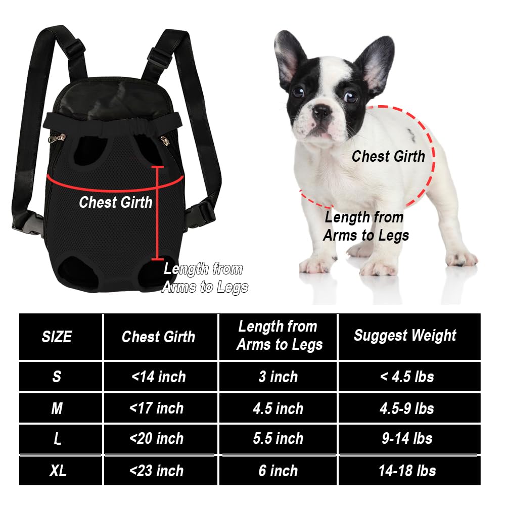 FEimaX Dog Carrier Backpack Pet Legs Out Front Cat Travel Bag, Adjustable Puppy Backpacks Carriers Hands-Free for Small Medium Dogs Cats Hiking Traveling Camping Daily Walking (Medium, Black)