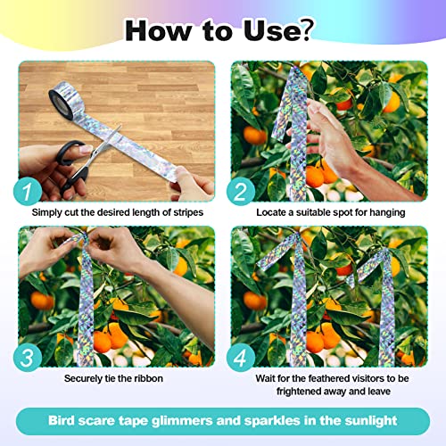 Hutisyoe Bird Scare Tape Ribbon(524FT) - Reflective Tape for Birds - Keep Birds Away Outdoor - Scare Tape for Bird Control - Double Side Ribbon, Scare Geese, Pigeon, Duck, Woodpecke - Yard Decoration
