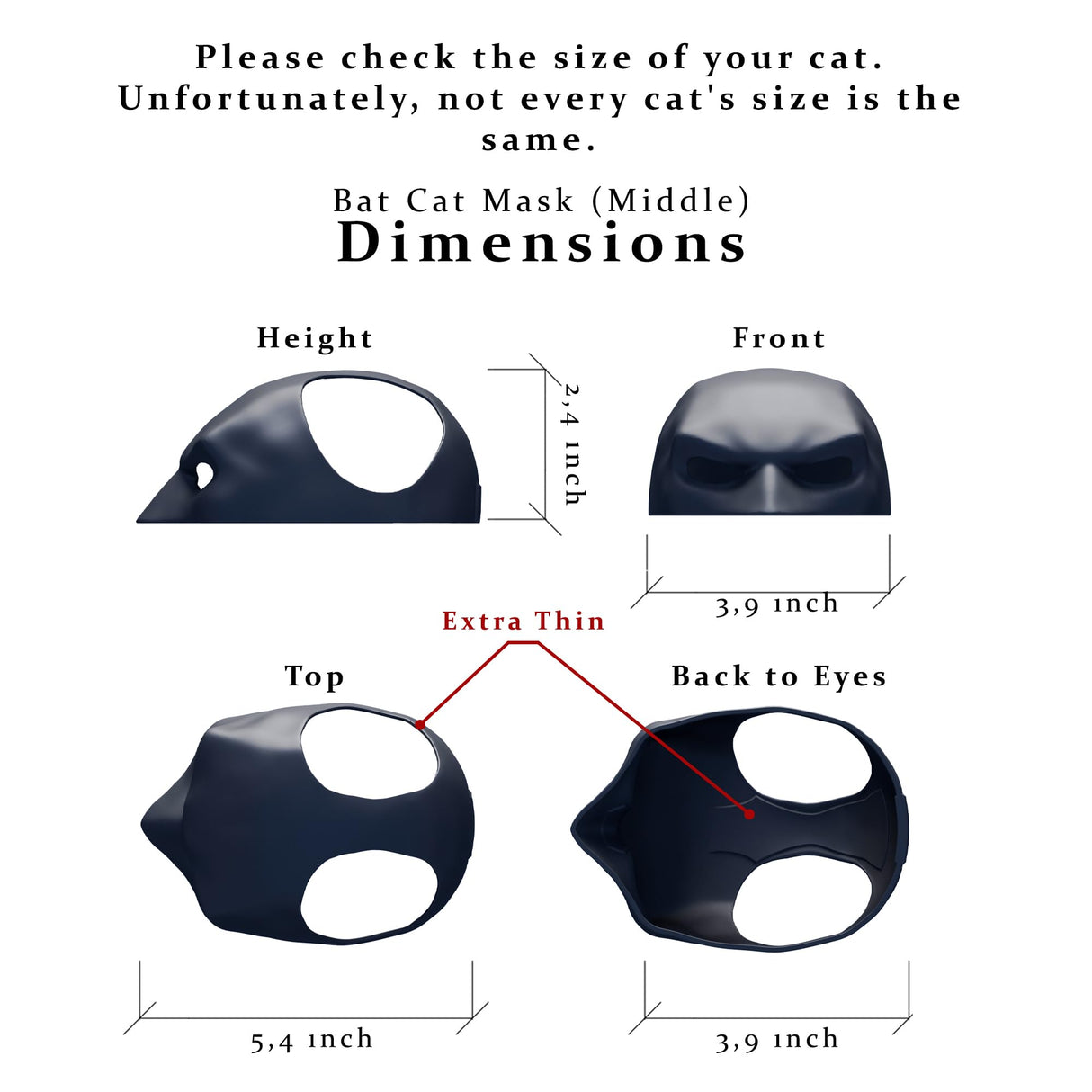 Black BatCat Cosplay Mask for Cats – Extra Thick Durable Pet Costume, Comfortable Halloween Apparel, Funny Superhero Hat, Catman Mask, Handmade Cat Outfit (Medium)