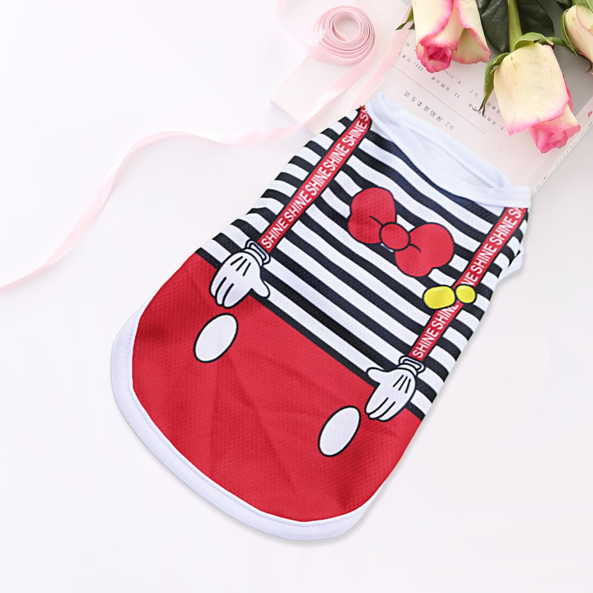 Vavious Girl Dog Clothes Dog Cooling Vest for Summer Breathable Mesh Cat Outfit Pet Red Bow Stripe Print Pullover Sleeveless Soft Dogs Tank Top X-Small