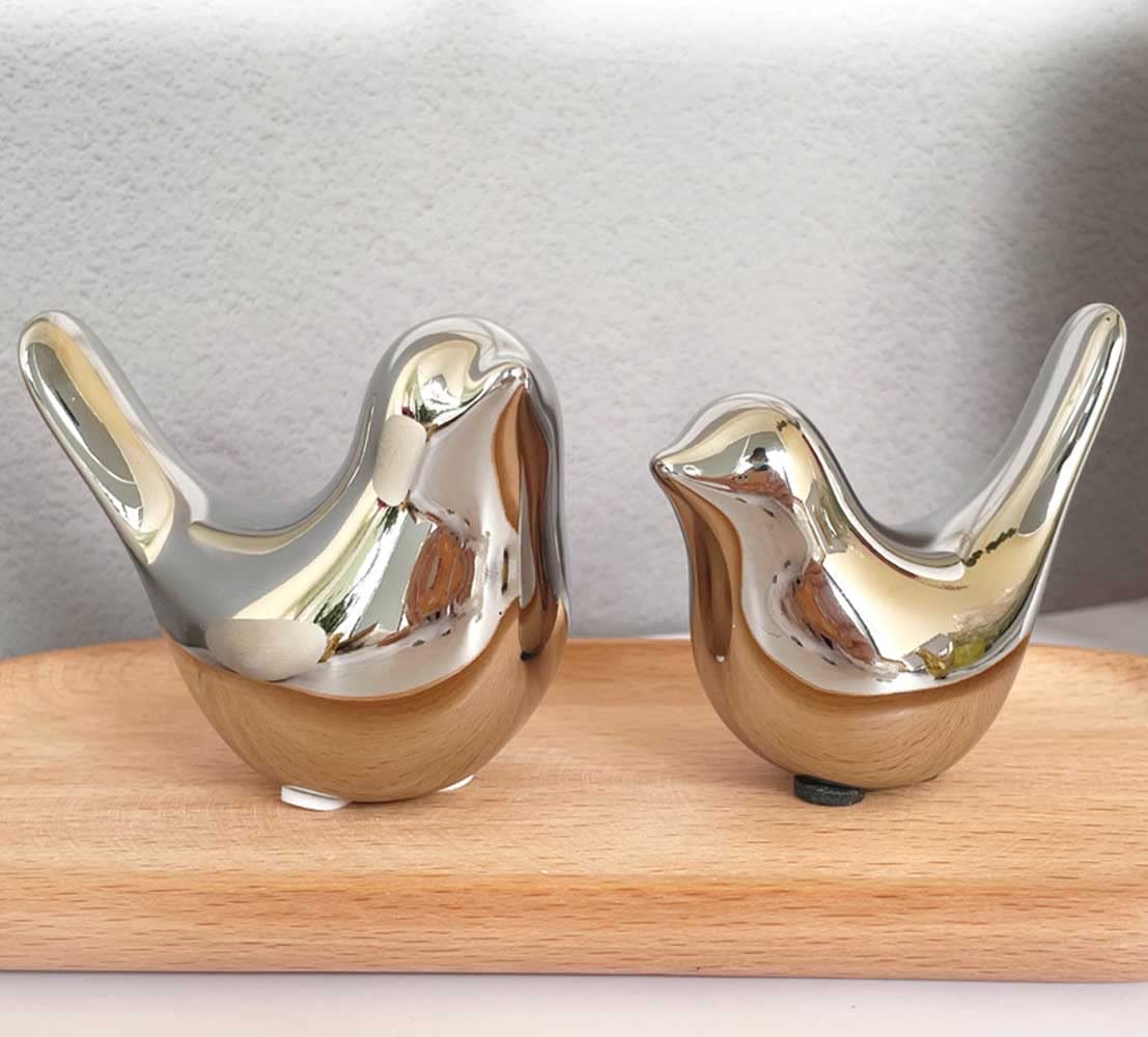 ITrixgan Small Silver Birds Shelf Decor Modern Style Figurine Cute Table Top Animal Decorations for Living Room, Bedroom, Office Desktop, Cabinets