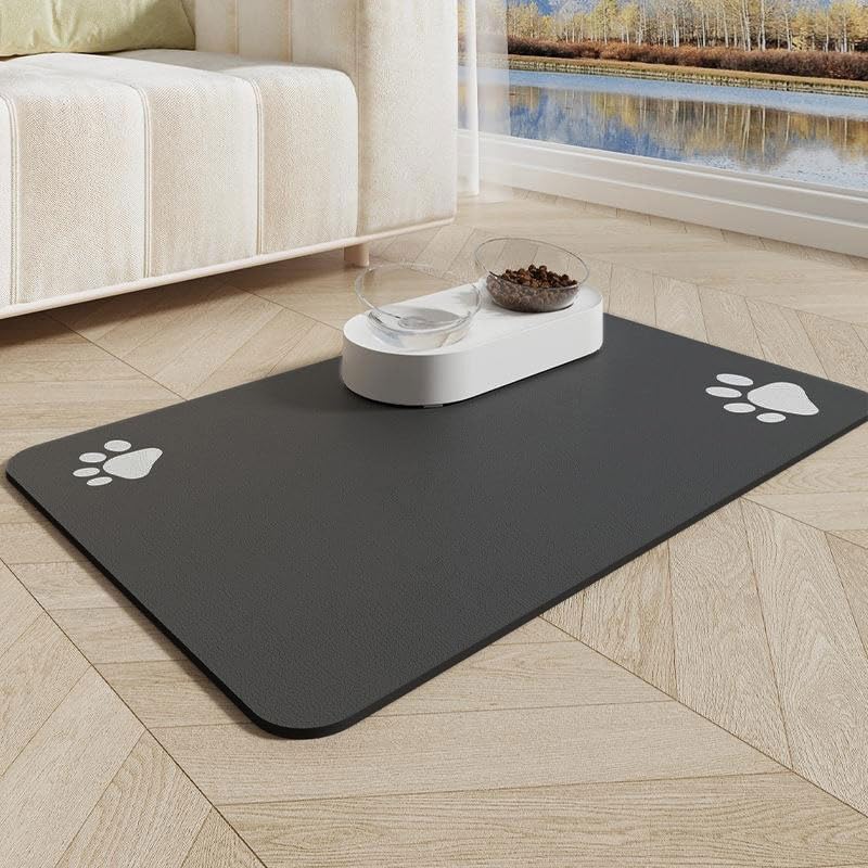 Pet Feeding Mat, Absorbent Pet Placemat for Food and Water Bowl, No Stains Quick Dry Cat Dog Food Bowl Mat, Dog Accessories Pet Supplies-Dog Water Bowl for Messy Drinkers(12"x19", Dark Gray)