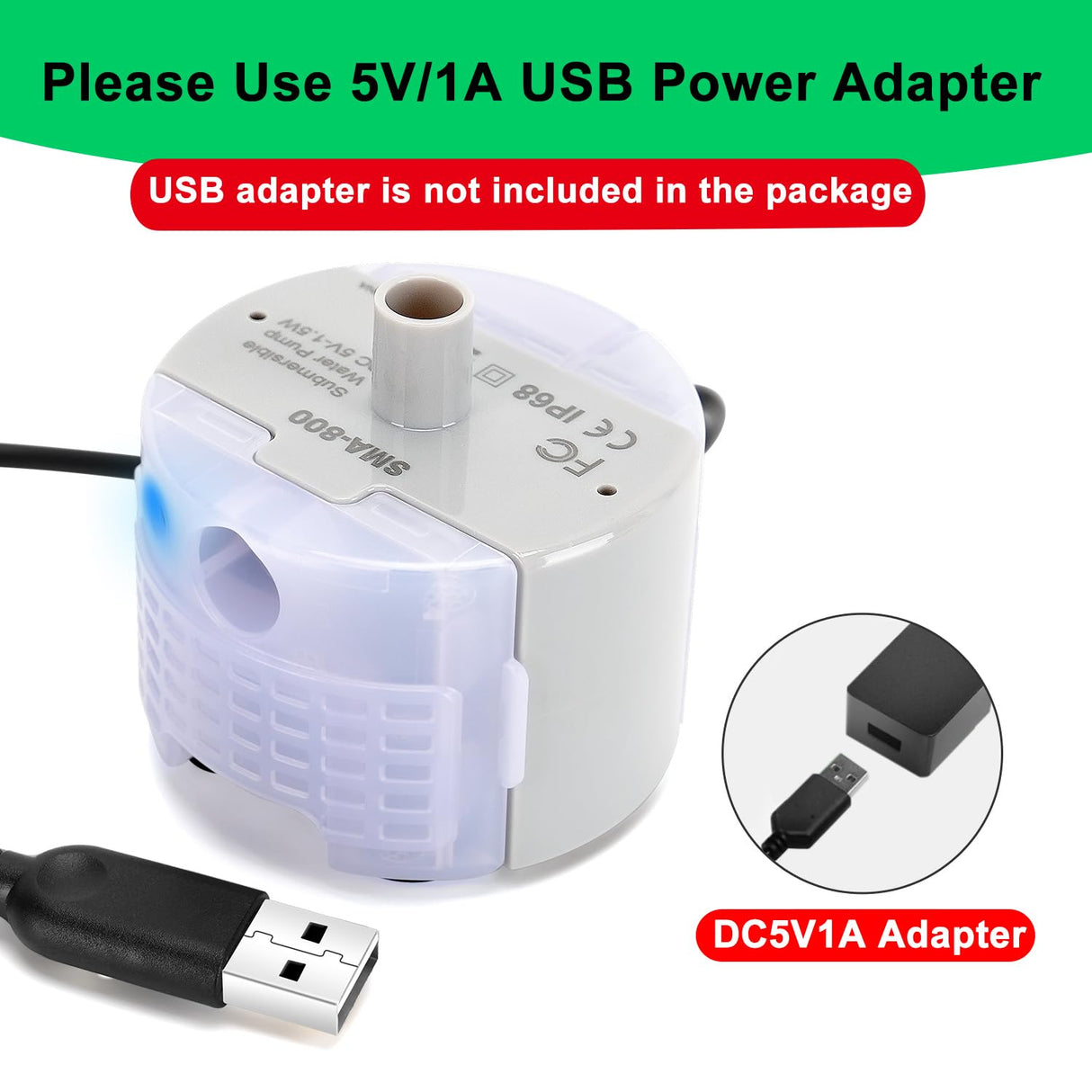 Cat Water Fountain Pump,Pet Water Fountain Pumps Replacement SMA-800 Submersible Motor,Cat Fountain Pump for Stainless Steel Cat Water Dispenser