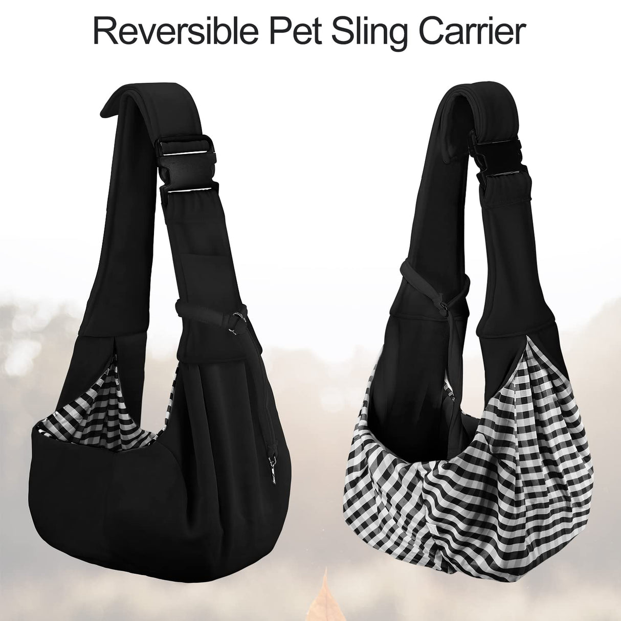 PETLOFT Reversible Dog Cat Sling Carrier, Small Dog Carrier, Adjustable Dog Sling, Hands Free Cross Body Carrier with Collar Hook for Dog/Cat/Bunny up to 11lb, Black