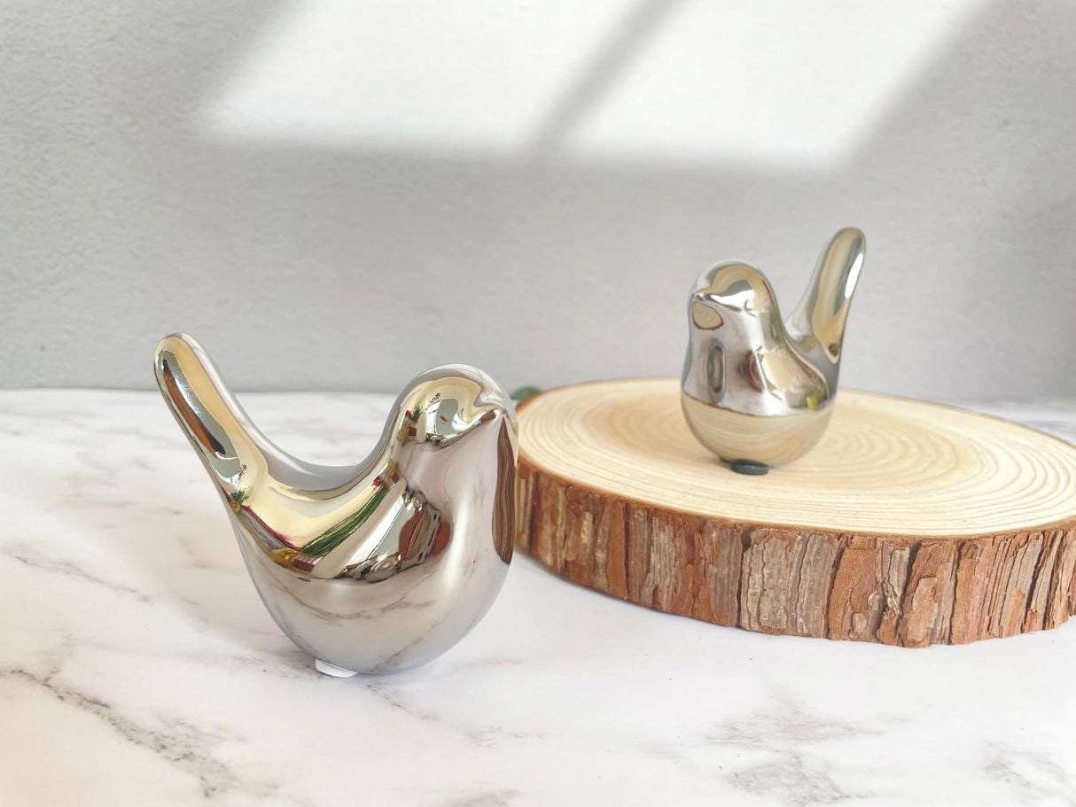 ITrixgan Small Silver Birds Shelf Decor Modern Style Figurine Cute Table Top Animal Decorations for Living Room, Bedroom, Office Desktop, Cabinets