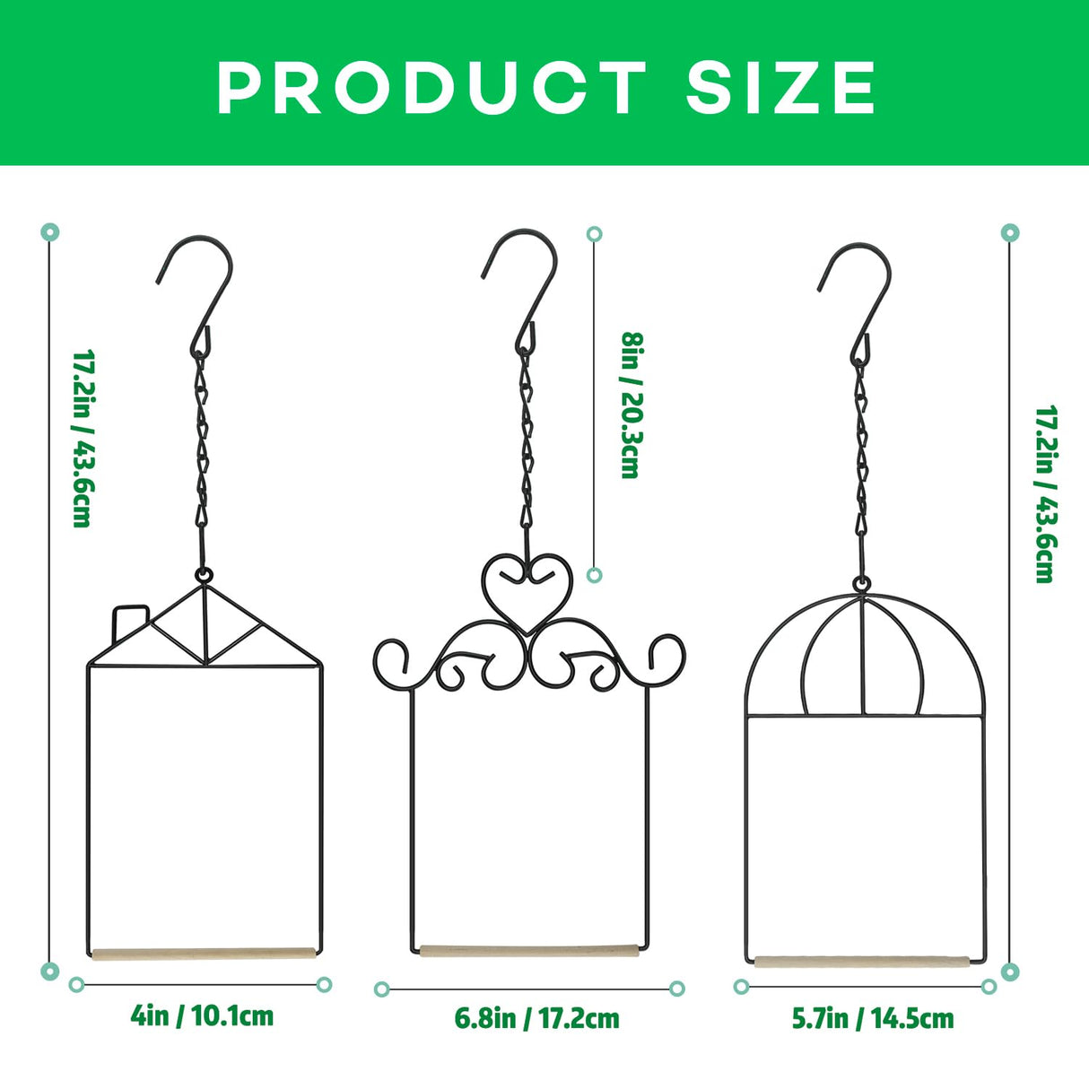 MIXXIDEA 3PK Hummingbird Perch, Hummingbird Swing with Metal Frame, Bird Swing with Wooden Dowel and Hanging Chain,Suitable for Hanging Indoor,Outdoor, Lawn,Patio,Garden