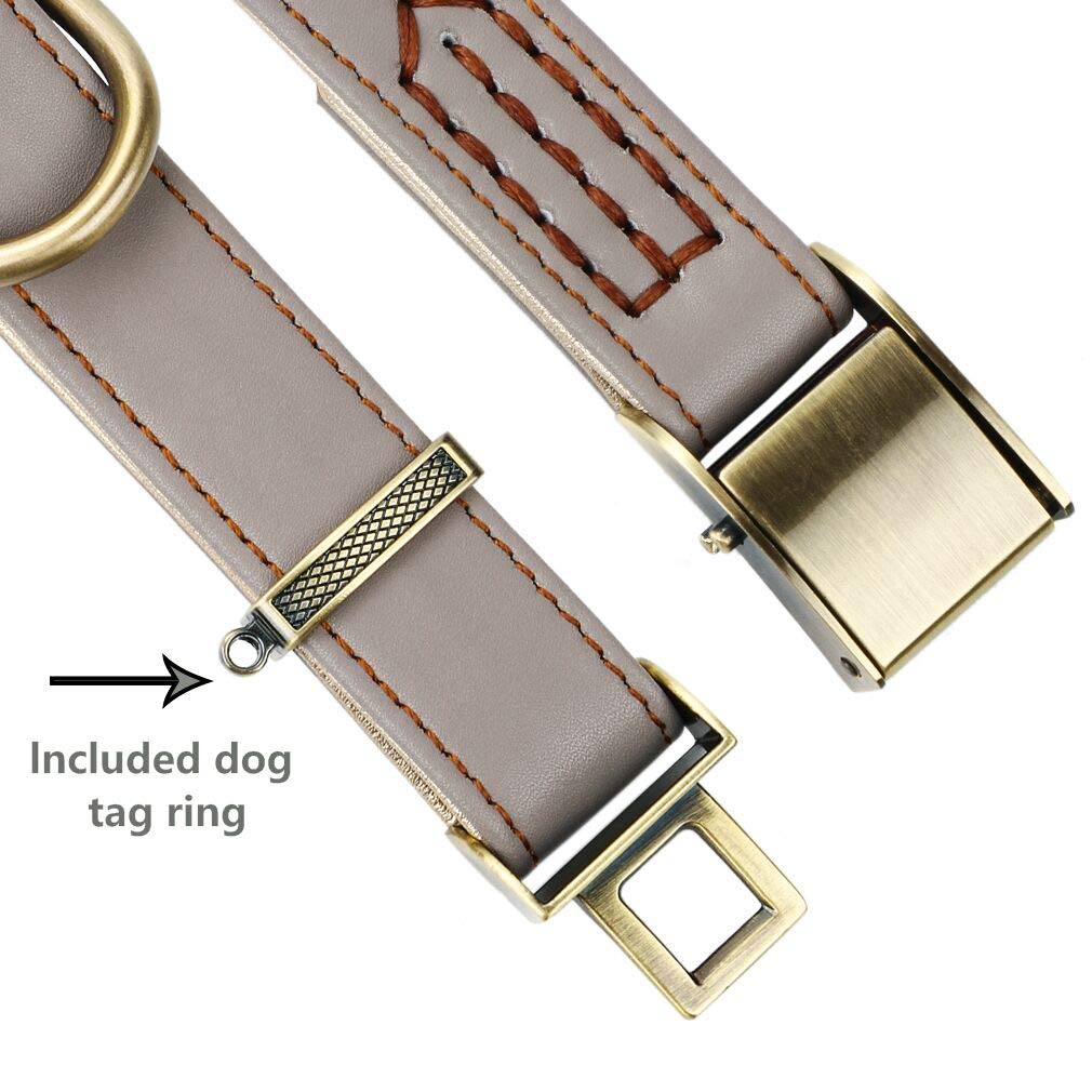 chede Basic Classic Luxury Padded Leather Dog Collar,The Seatbelt Buckle,for Large Medium Small Pets (M, Khaki)