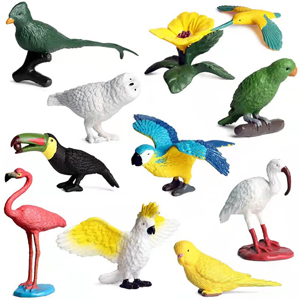 DOYIFun 10 Pcs Simulated Bird Animals Parrot Model Figure Toys, Realistic Flamingo Birds Figurine Collection Playset Cake Toppers Gift for Kids Educational Toys