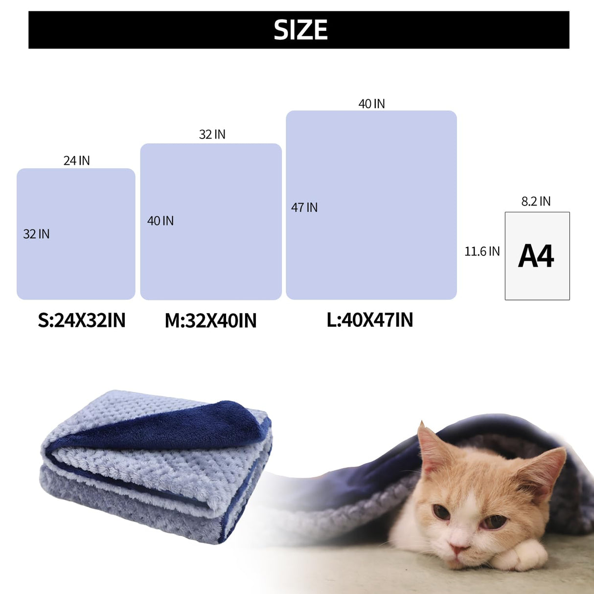 furrybaby Dog Blankets for Small Dogs & Cats for Couch, Reversible Flannel Blankets for Pets 24x32 Inch,Cat Blankets for Indoor Cats Washable (Blue)