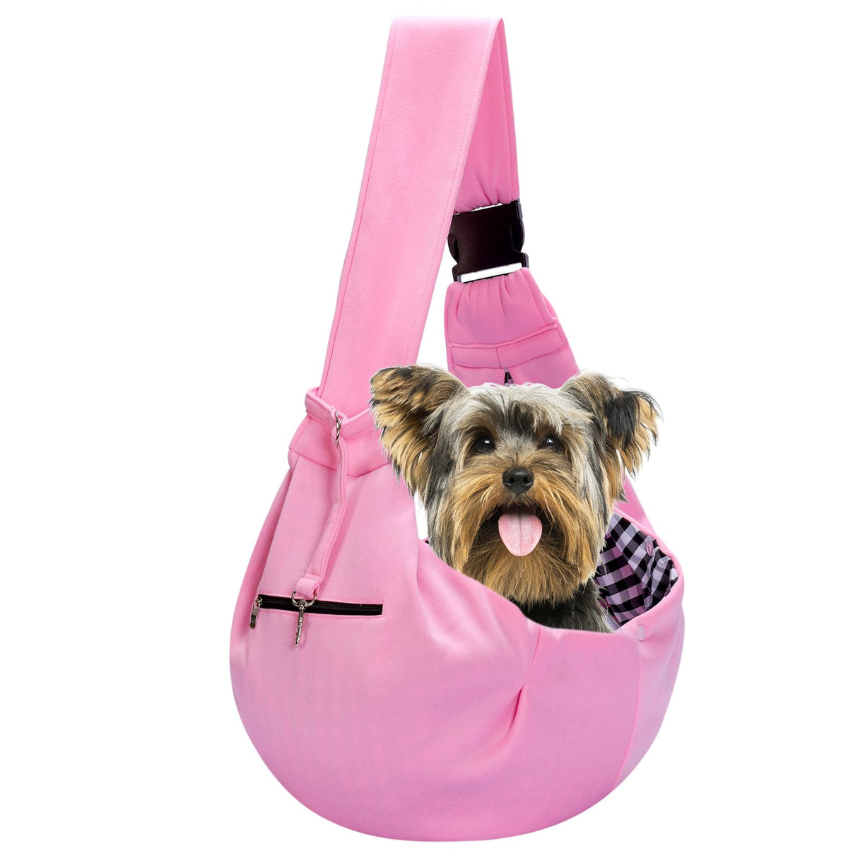 Adjustable Dog Carrier Sling - Hand-Free Dog Carriers for Small Dogs and Cats, Puppy Sling Carrier with Zipper Purse Pocket, Travel Safety Harness, Puppy Essentials (Pink)