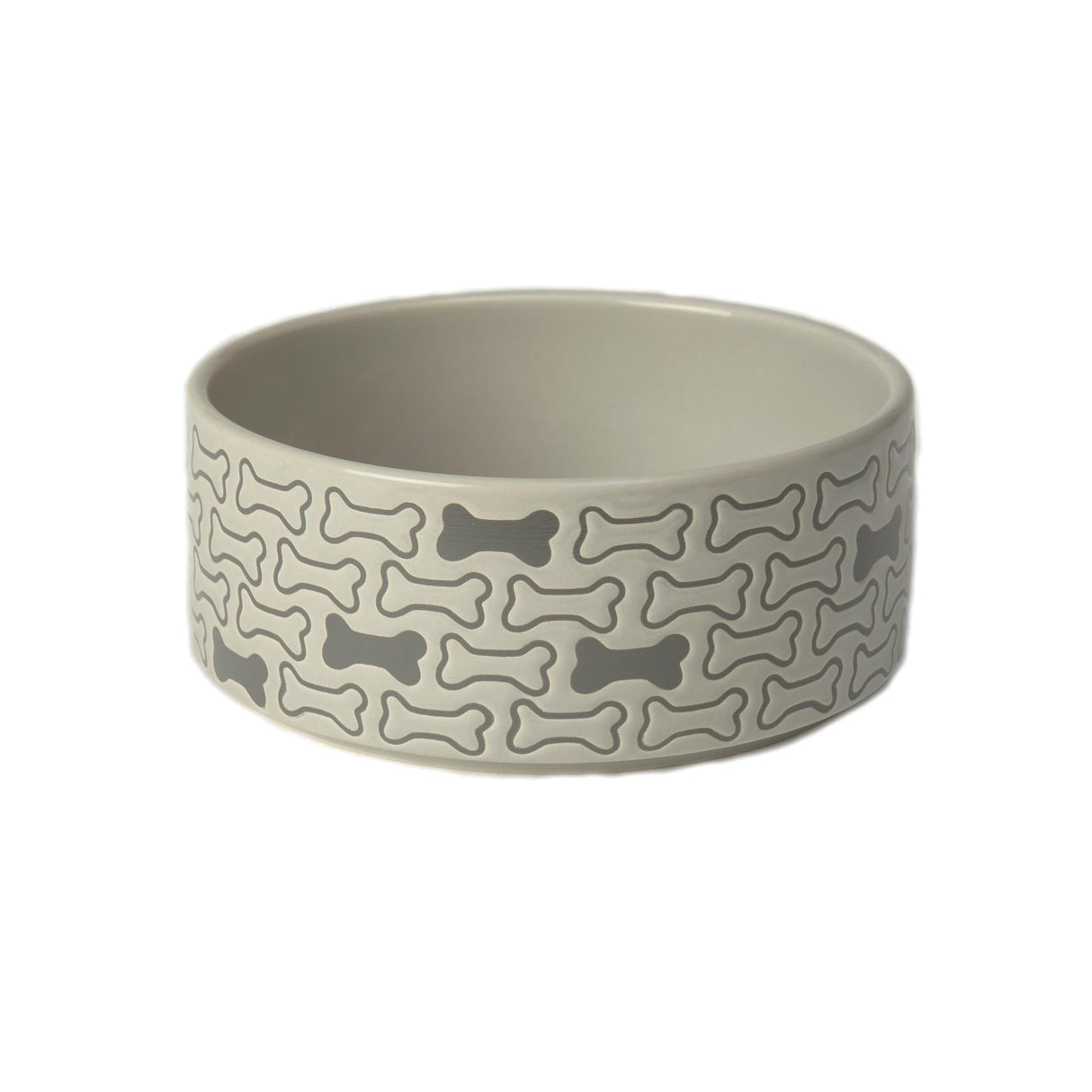 PetRageous 18429 Bones Round Stoneware Dog Bowl 6-Inch Width and 2.5-Inch Height 3.5-Cups Capacity, Grey