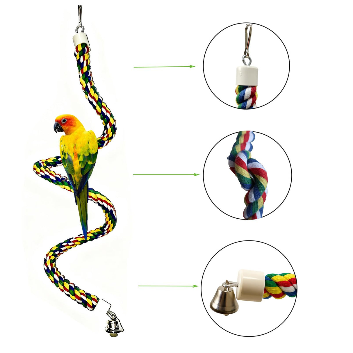 TogyGooty Bird Rope Perch & Birds Swing Set - Bird cage Accessories, Rope perches for Conures, Parrots,Cockatiel,Lovebird,Budgerigar,Parakeet perches for cage,Birds perches