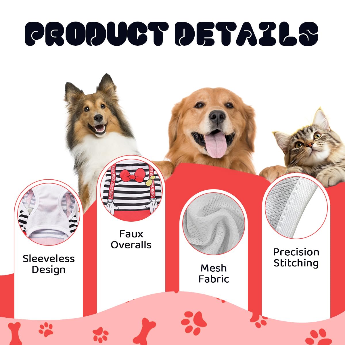 Vavious Girl Dog Clothes Dog Cooling Vest for Summer Breathable Mesh Cat Outfit Pet Red Bow Stripe Print Pullover Sleeveless Soft Dogs Tank Top X-Small