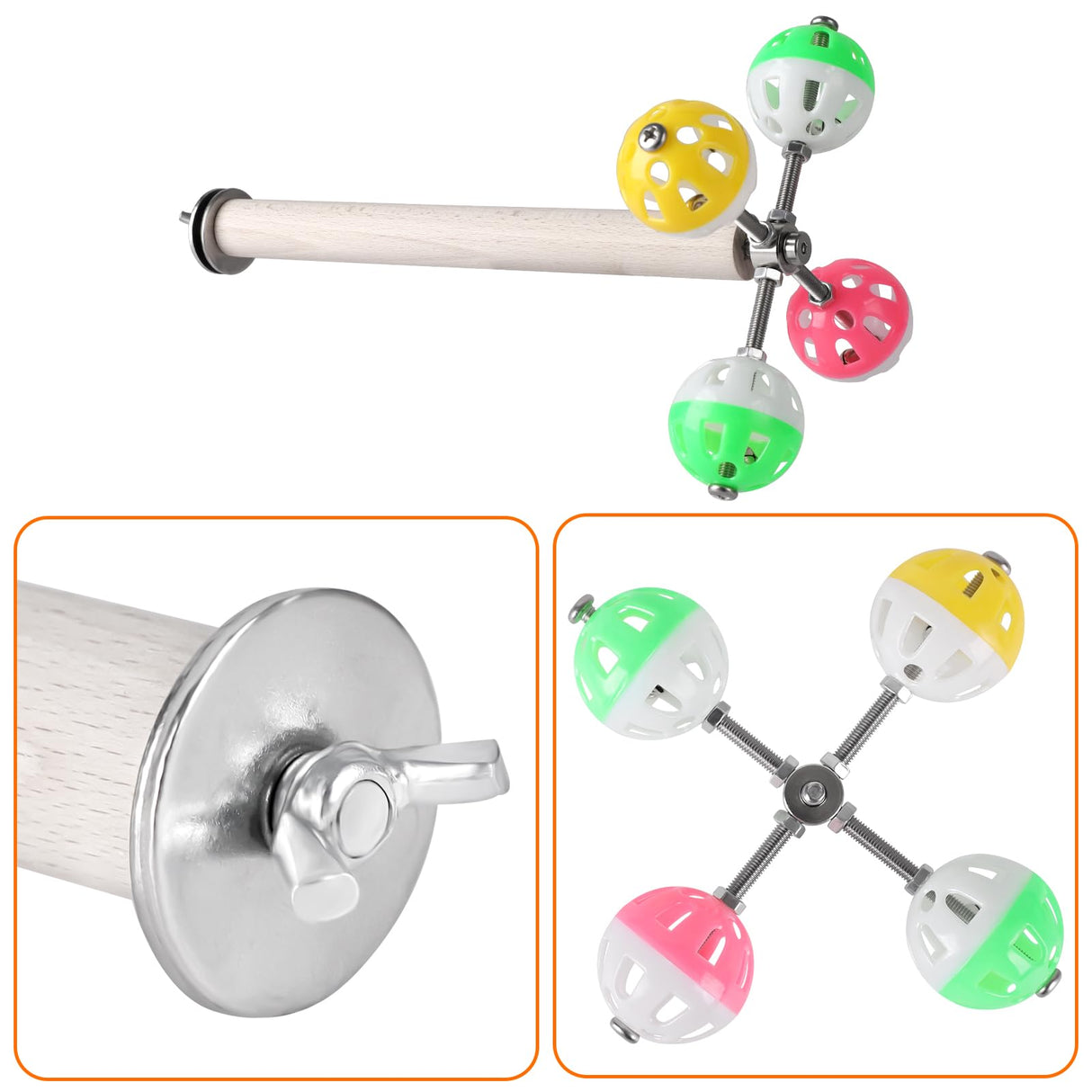 Teniinet Stand Perch Toy with Rotating Balls for Birds, Parakeets, Budgies, Cockatiels, Parrots, Budgerigars, Conures, Parrotlets, Ringnecks, Lovebirds (1Pcs)