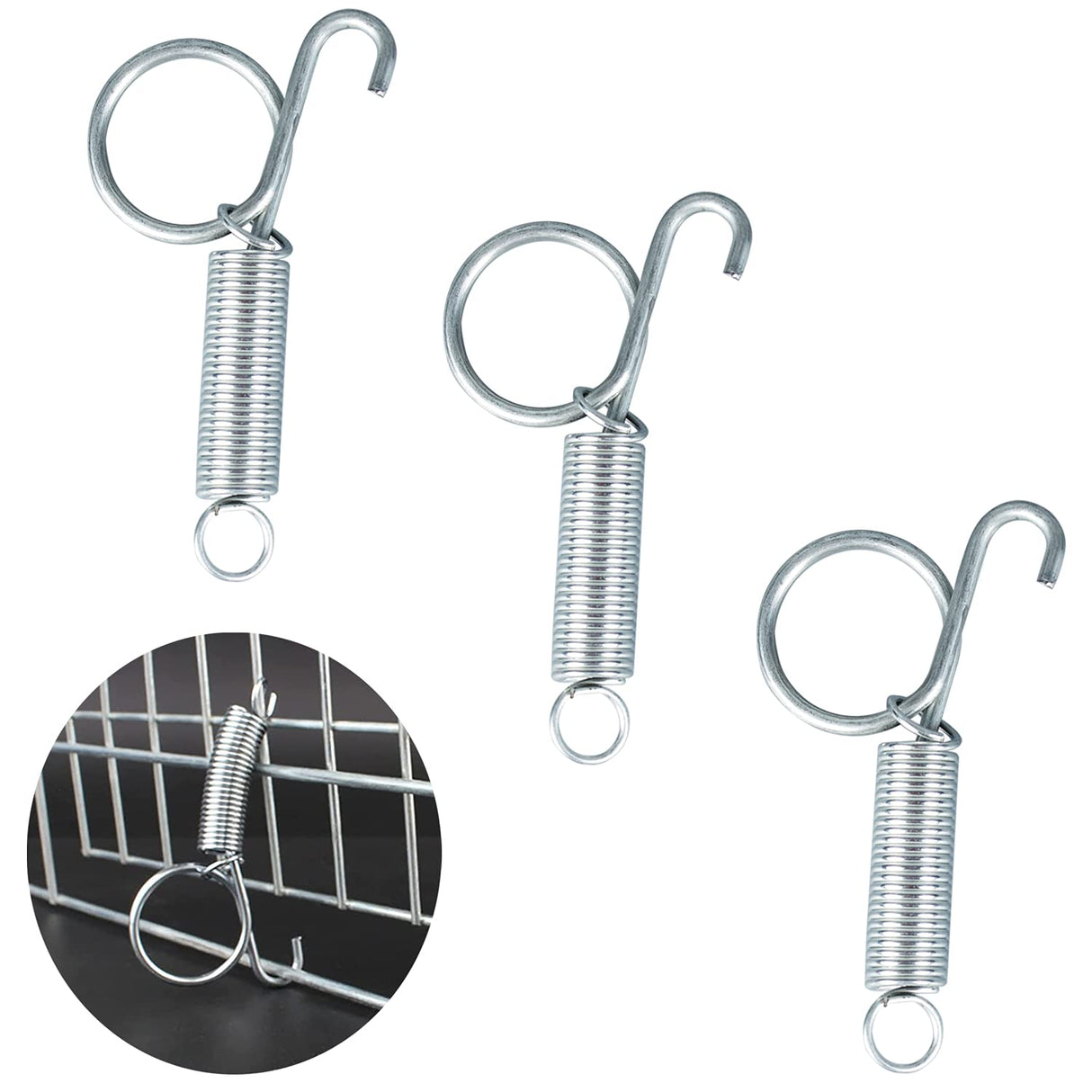 4pcs 75mm Metal Finger Spring Latch Hook, One-Handed Cage Door Spring Hooks, Large Cages Lock for Fixing Pet Cage Door,Bunnies, Rodents, Hamsters, Squirrels, Birds Cages Hook