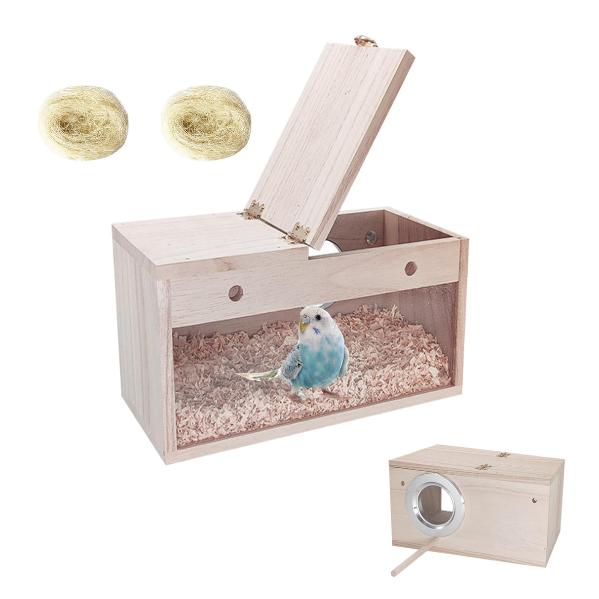 Tfwadmx Parakeet Nesting Box Transparent Bird Nest Box Wood Bird House for Cage Budgie Breeding Boxes for Parrotlets, Lovebirds and Other Small Sized Birds 7.8" x 4.7" x 4.7"