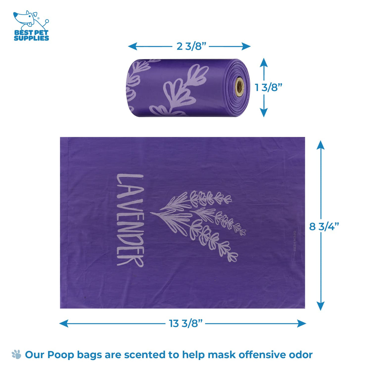 Best Pet Supplies Dog Poop Bag Holder Leash Attachment with 30 Bags, Reusable Dispenser for Travel, Walking, Park, and Outdoor Use, Durable with Clip-On - Purple, Pack of 2