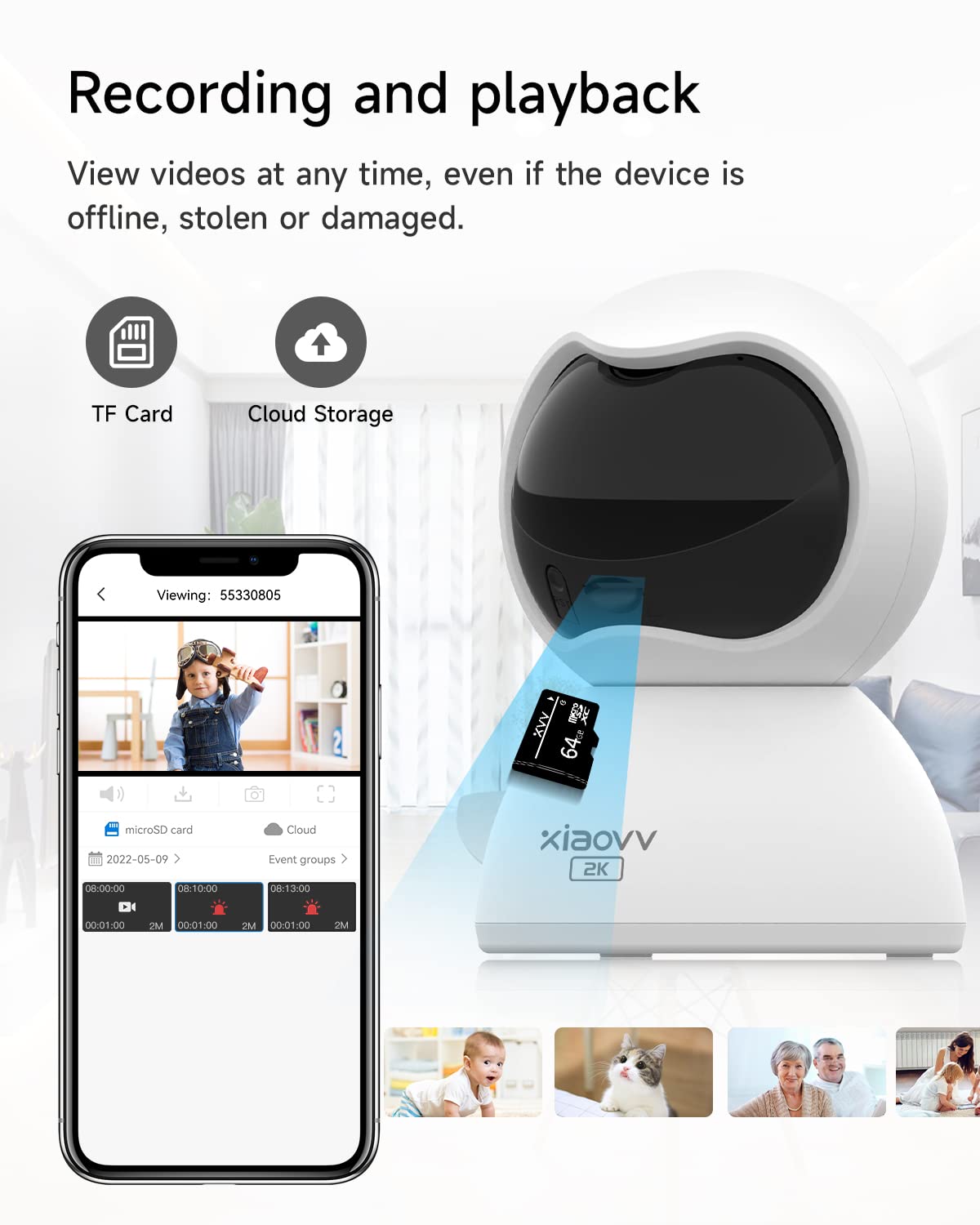 3MP PTZ Home Security Cameras, HD Night Vision 2.4G WiFi Baby Monitor Camera Indoor Remote Access via The App, Double Data Protection, Motion Detection, App Notifications, Two-Way Audio-3